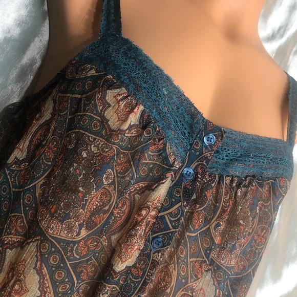 Semi sheer boho glam tank blouse, L - Picture 2 of 10